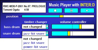 console panel of music player with INTER:D